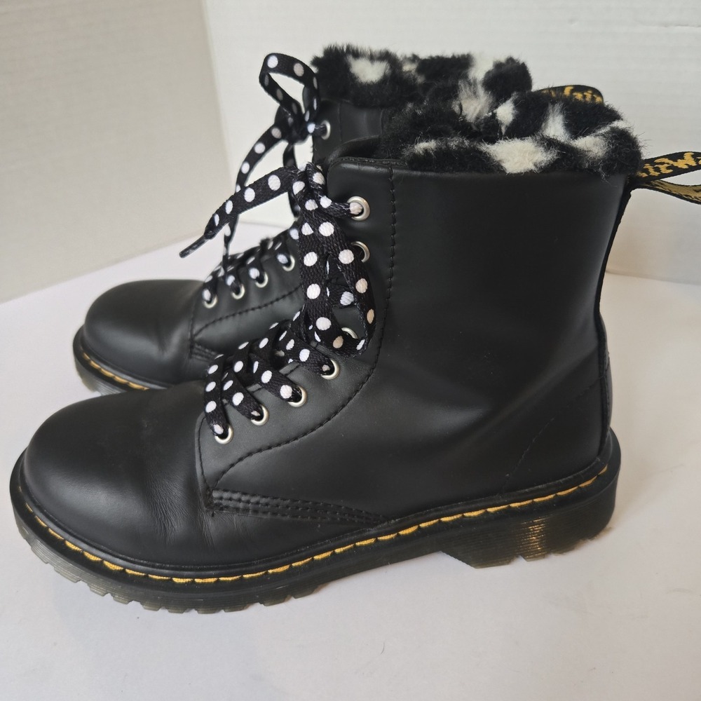 Doc Martens 1460 Serena J Youth Black Leather Boots With Zips Fur Lined Us 5 L
